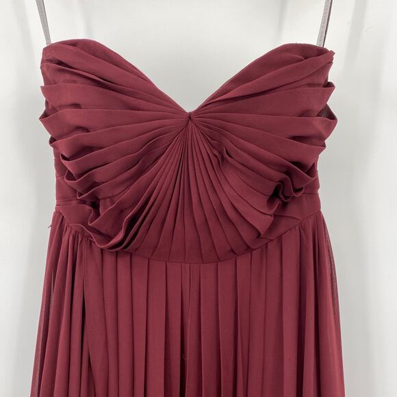 Jenny Yoo Collection Gown Pleated Bodice Strapless Sweetheart Maxi Burgundy 6 - Picture 6 of 10